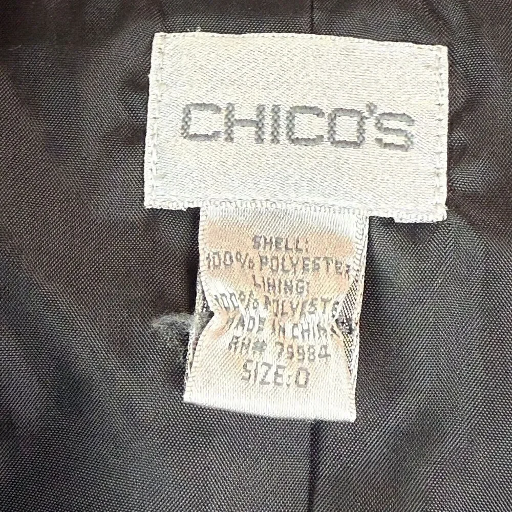 Chico's Blazer Jacket Womens 0 S Black Open Front Long Sleeve Mature Career Work